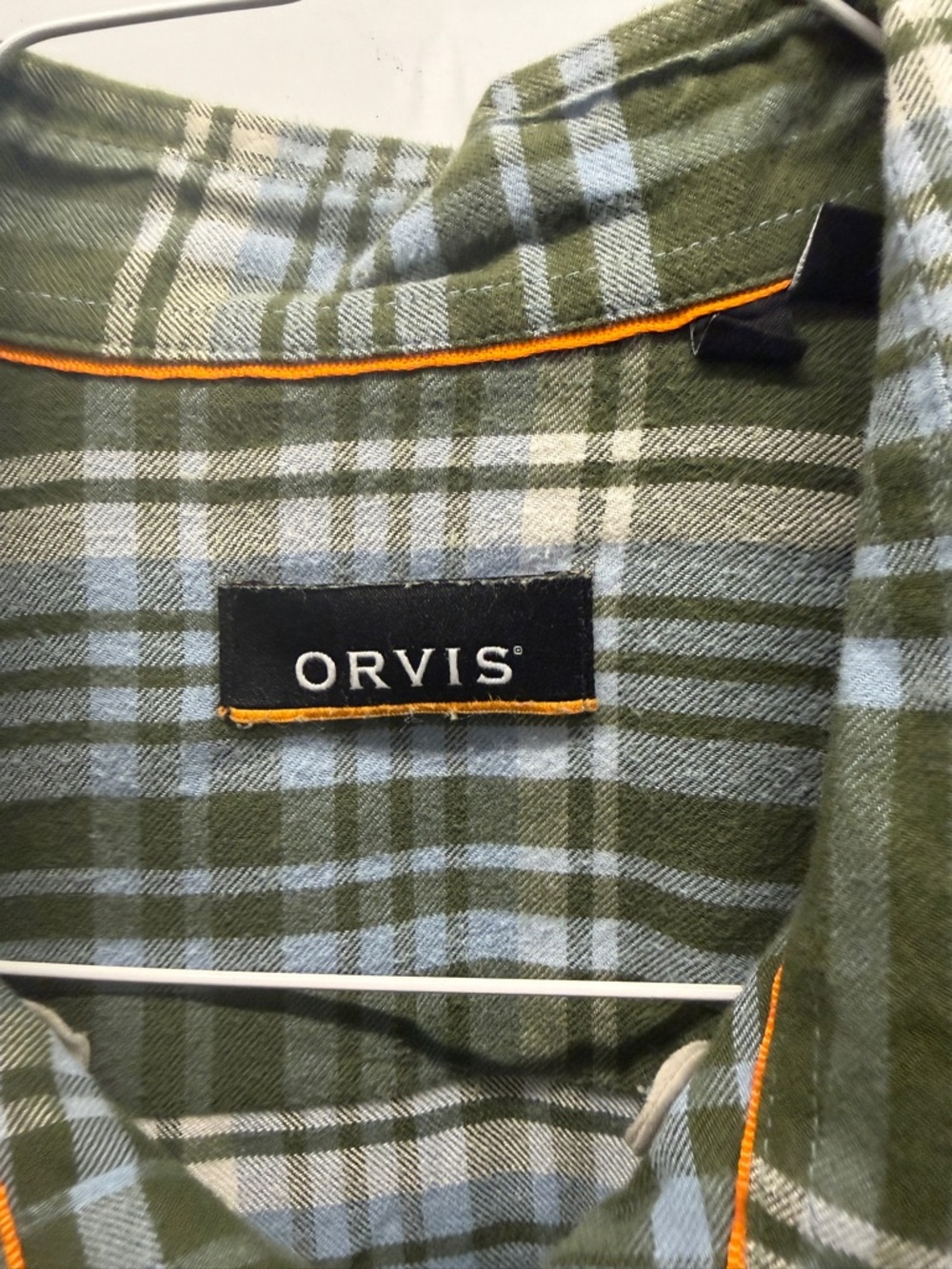 Orvis Flannel Shirt Men's large Green Plaid Long Sleeve Button Up - Picture 2 of 6